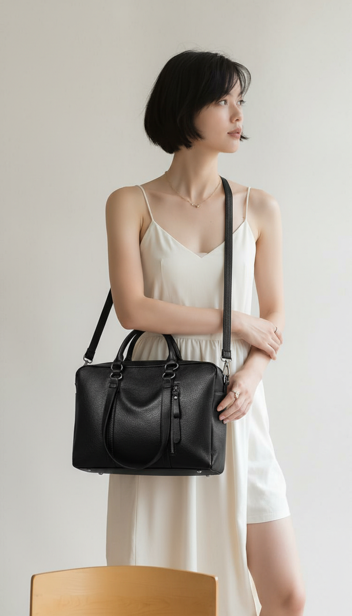 Shoulder Bag – Horizontal Shape, Zip Closure, Minimalist