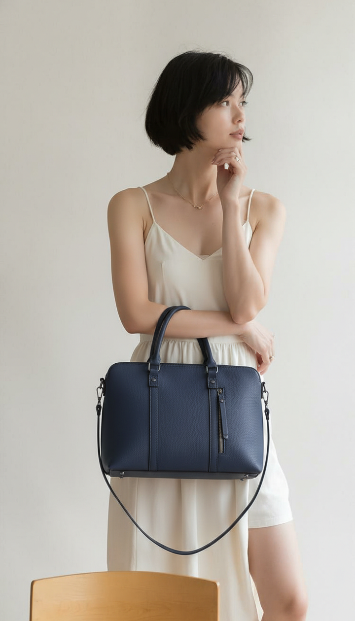 Shoulder Bag – Horizontal Shape, Zip Closure, Minimalist