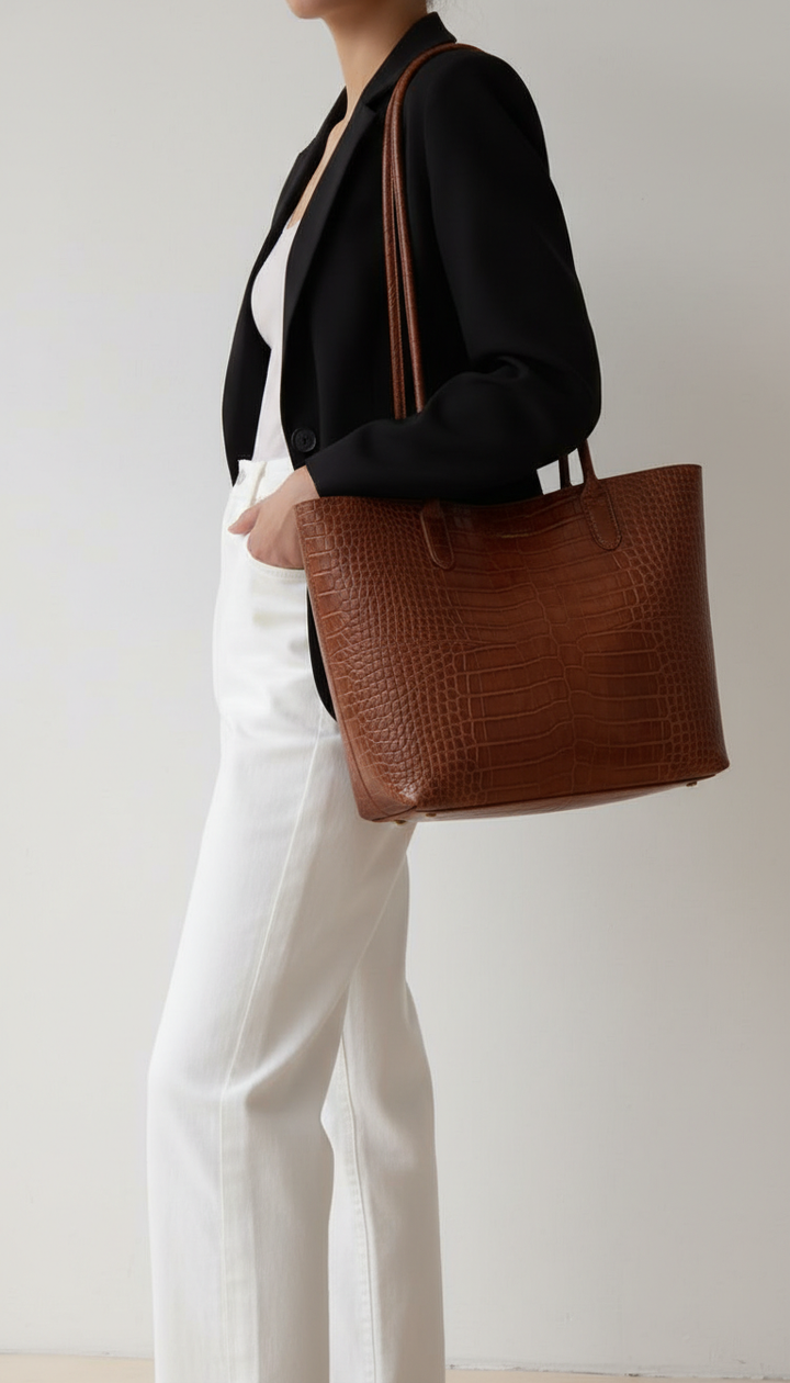 Tote Bag – Crocodile Pattern, Magnetic Buckle, Double Strap