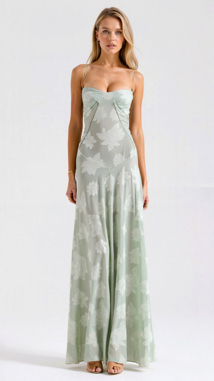 Cressida | Women's Floral Jacquard Corset Slip Maxi Dress