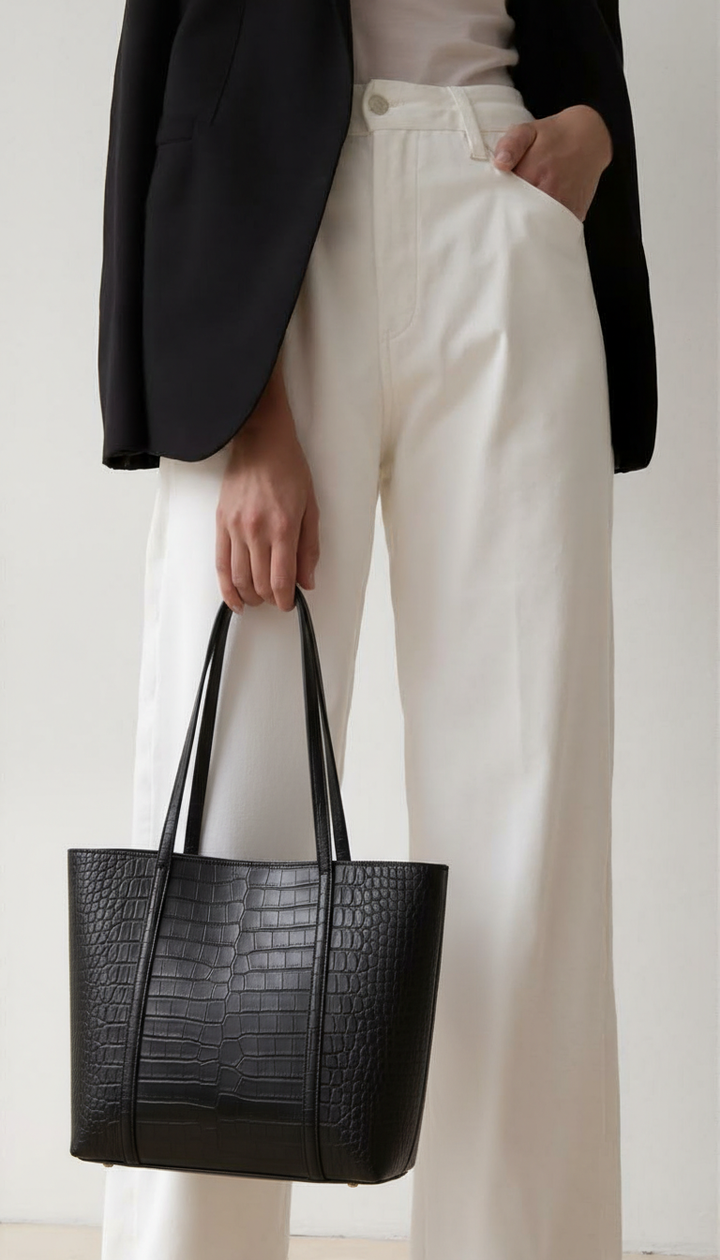 Tote Bag – Crocodile Pattern, Magnetic Buckle, Double Strap