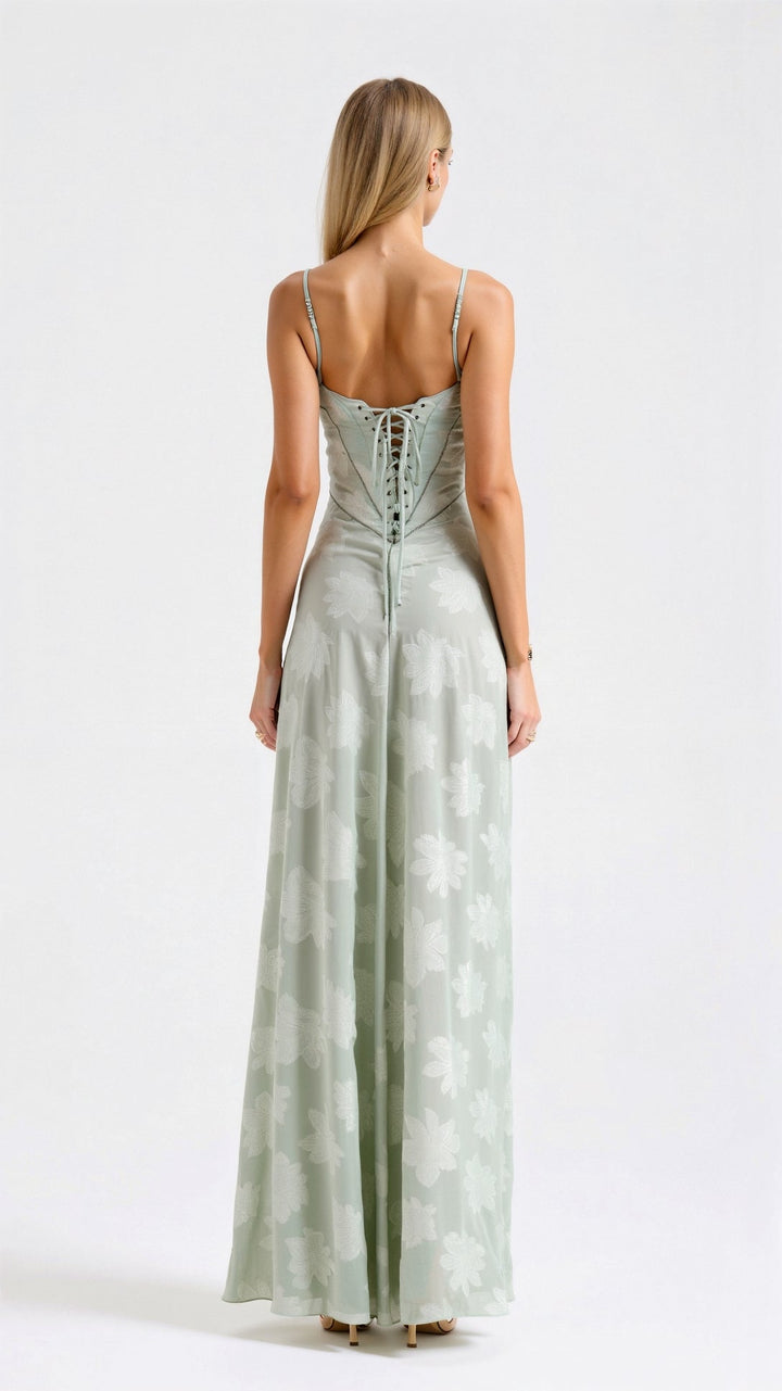 Cressida | Women's Floral Jacquard Corset Slip Maxi Dress