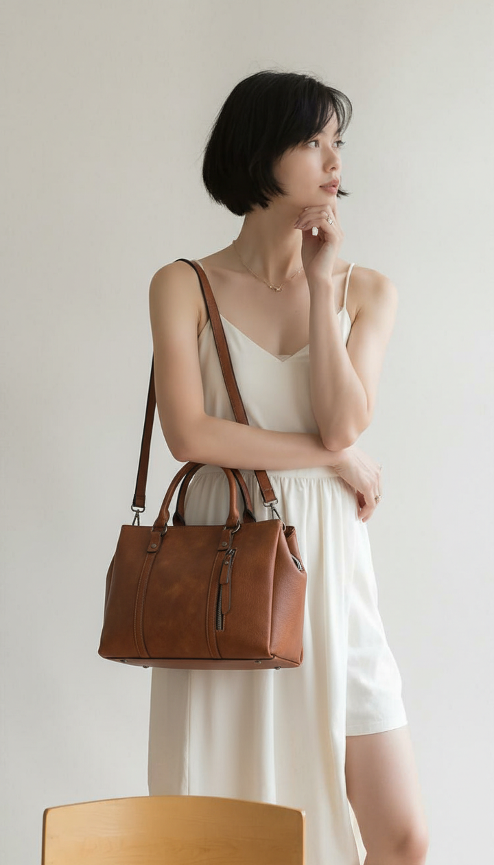 Shoulder Bag – Horizontal Shape, Zip Closure, Minimalist