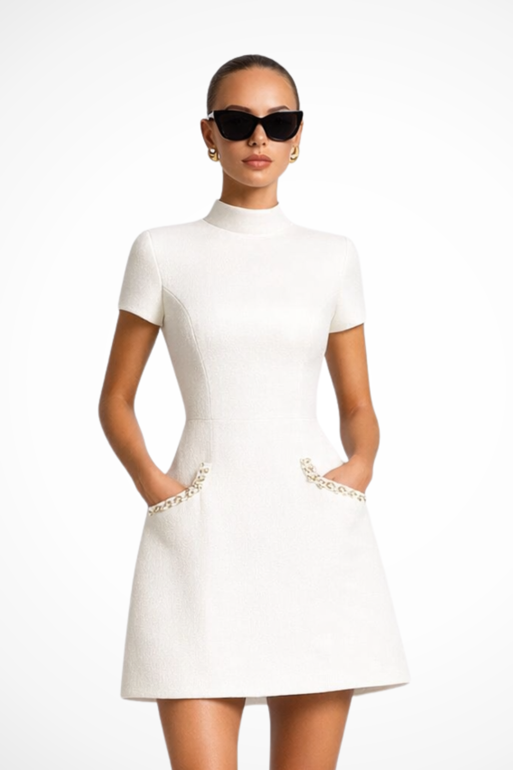 Arabella | Elegant Women's Wedding Guest Pearl Trim Mini-Dress