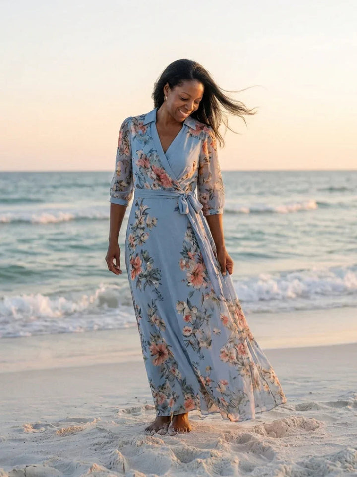 Aria | Women's Floral Wrap Maxi V Neck Summer Dress