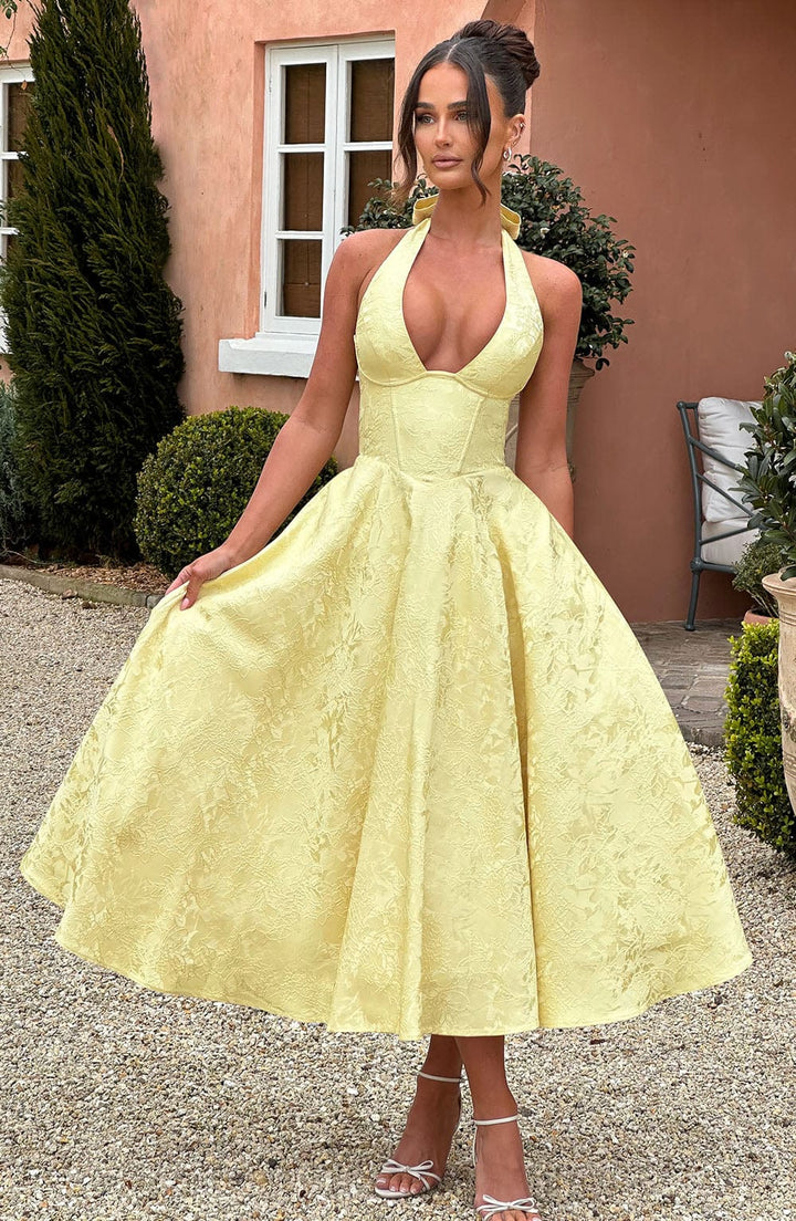Audrey | Women's Wedding Guest Halter Midi-Dress