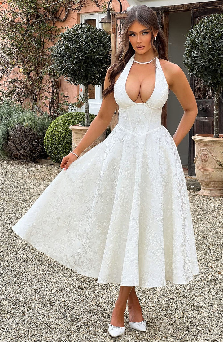 Audrey | Women's Wedding Guest Halter Midi-Dress