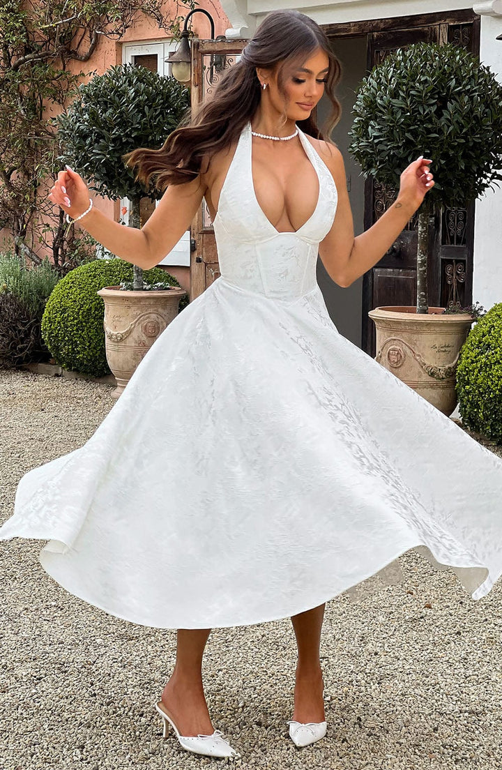 Audrey | Women's Wedding Guest Halter Midi-Dress