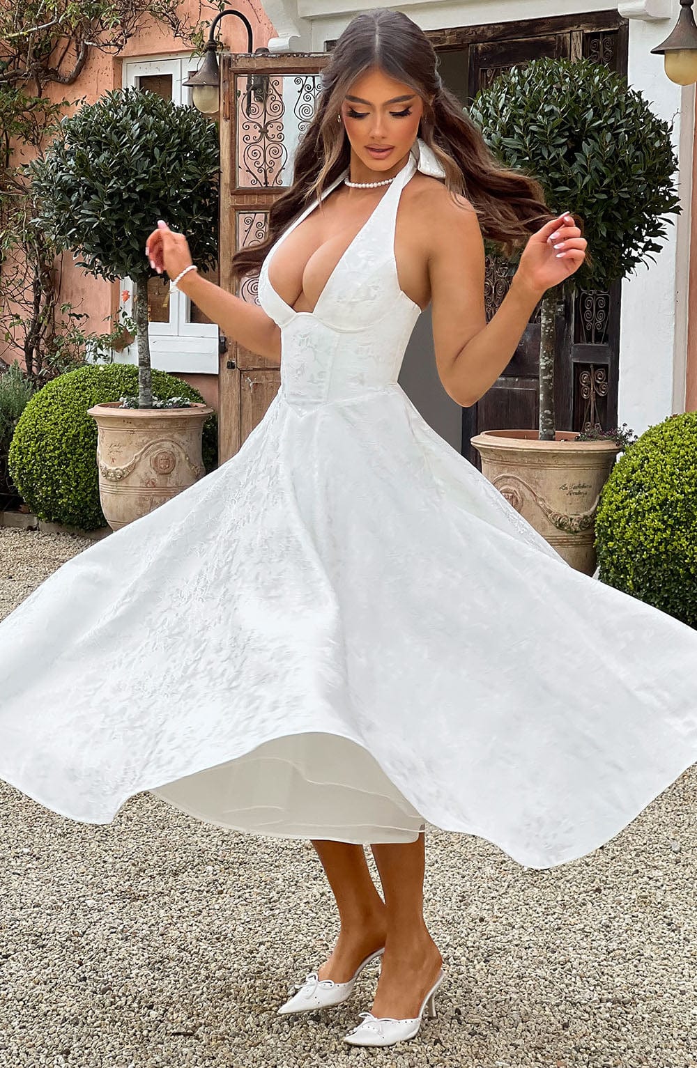 Audrey | Women's Wedding Guest Halter Midi-Dress