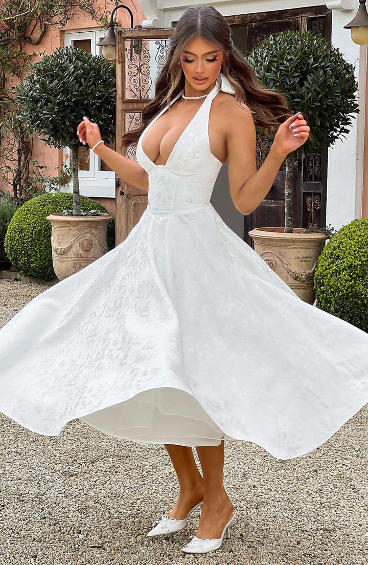 Audrey | Women's Wedding Guest Halter Midi-Dress