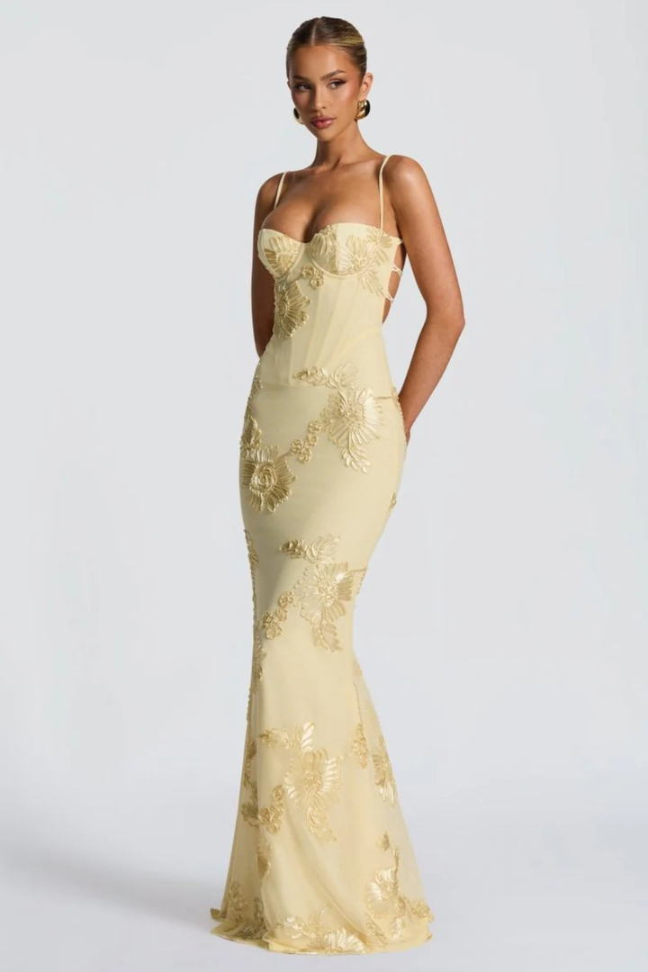 Aveline | Women's Wedding Guest Floral Corset Maxi-Dress
