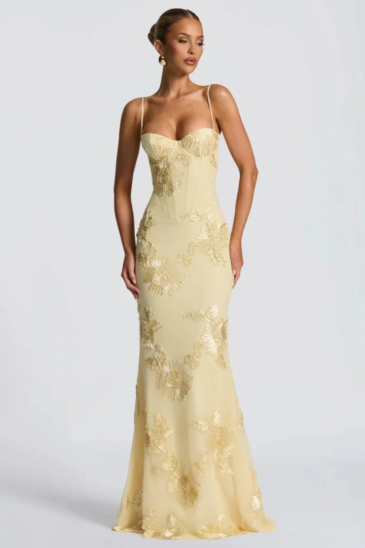 Aveline | Women's Wedding Guest Floral Corset Maxi-Dress