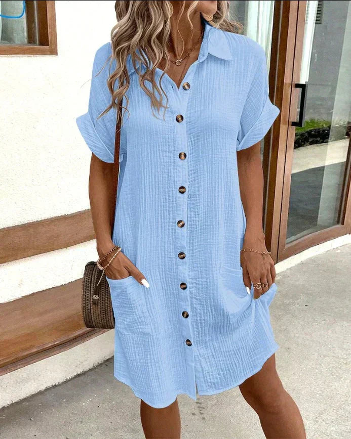 Beatrix | Women's Collared Short Sleeve Mini Shirt Dress