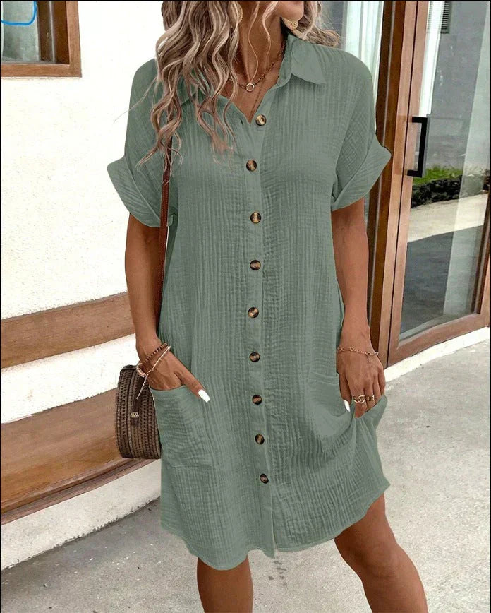 Beatrix | Women's Collared Short Sleeve Mini Shirt Dress