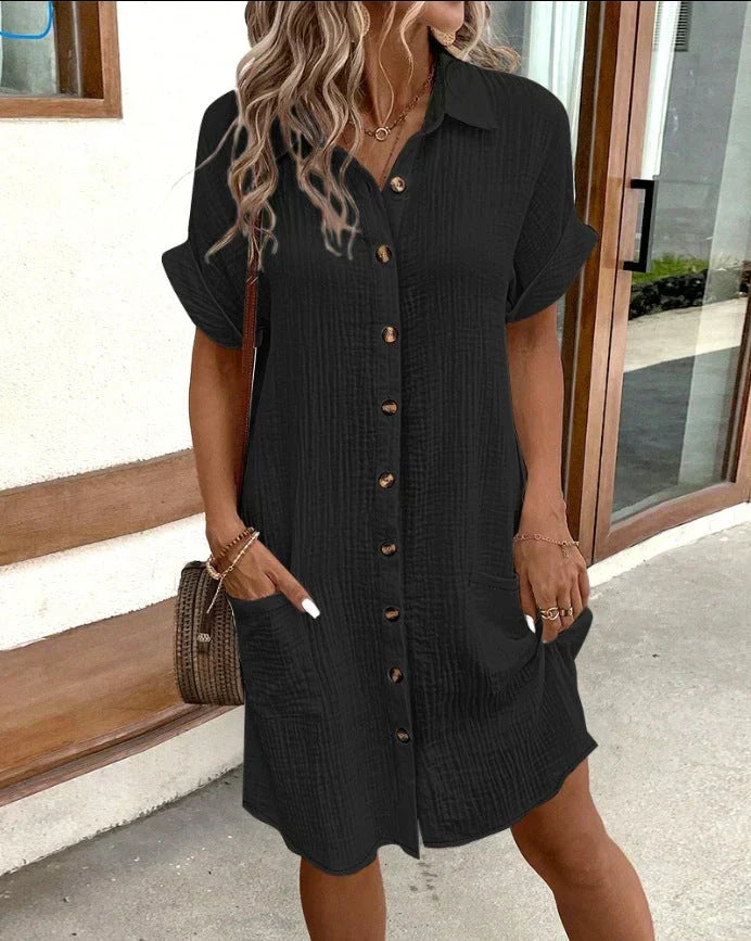 Beatrix | Women's Collared Short Sleeve Mini Shirt Dress