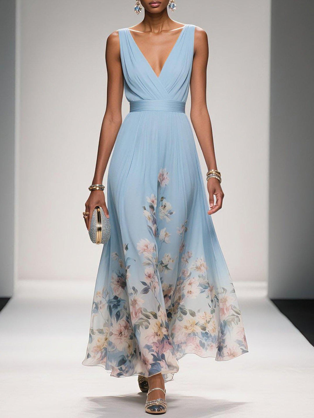 Camilla | Women's Wrap V-Neck Sleeveless A-Line Maxi Dress