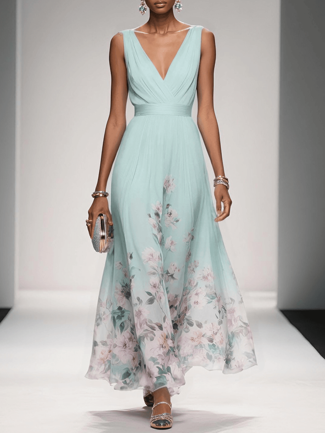 Camilla | Women's Wrap V-Neck Sleeveless A-Line Maxi Dress