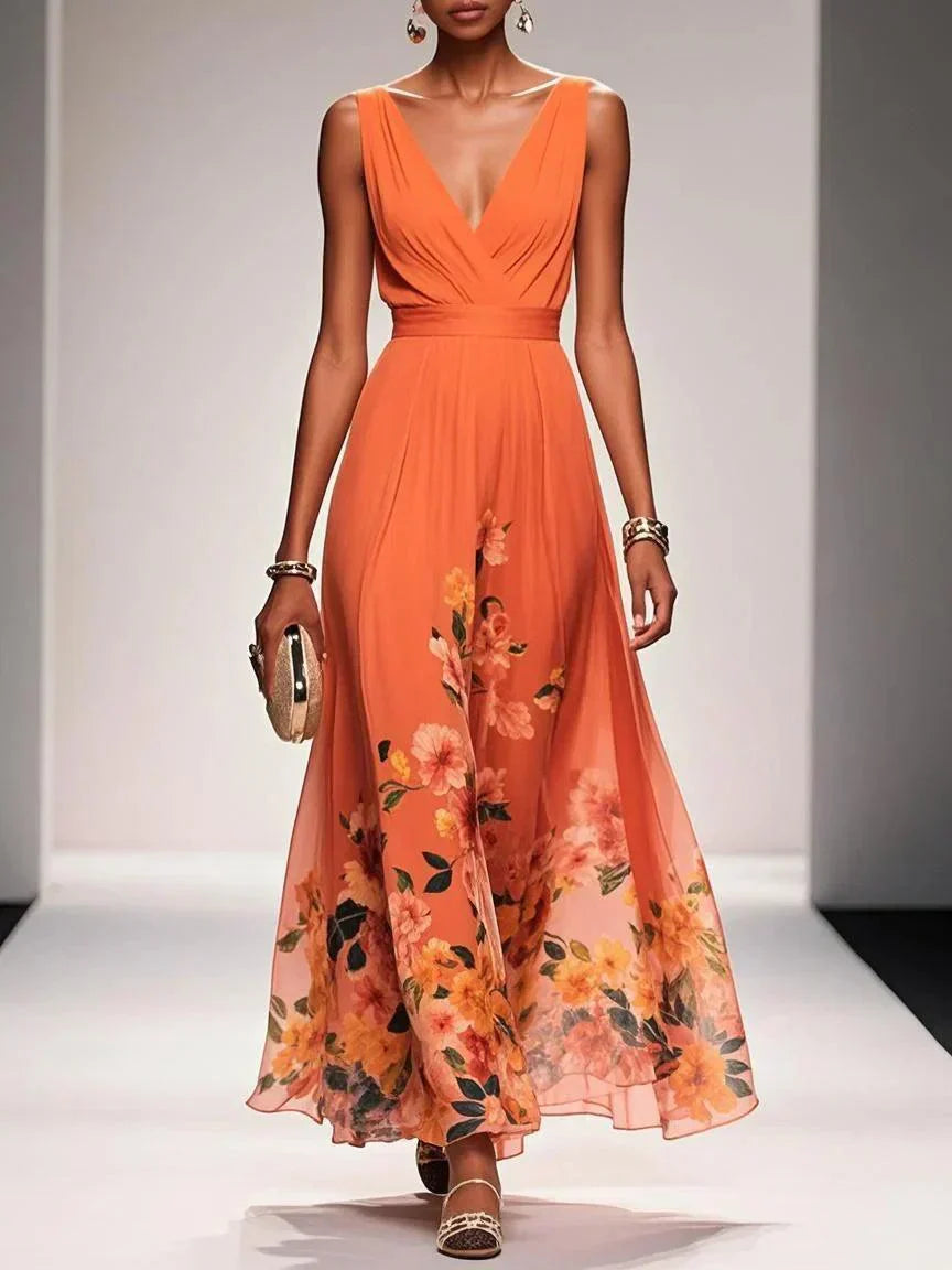 Camilla | Women's Wrap V-Neck Sleeveless A-Line Maxi Dress