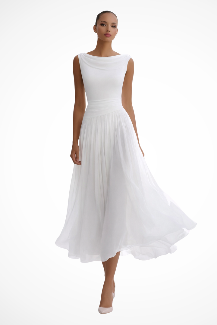Charlotte | Effortless Women's Wedding Guest Draped Pleated Midi-Dress