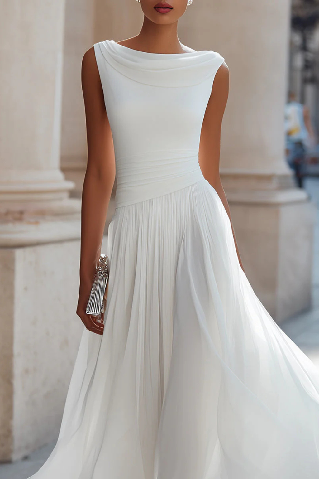 Charlotte | Effortless Women's Wedding Guest Draped Pleated Midi-Dress