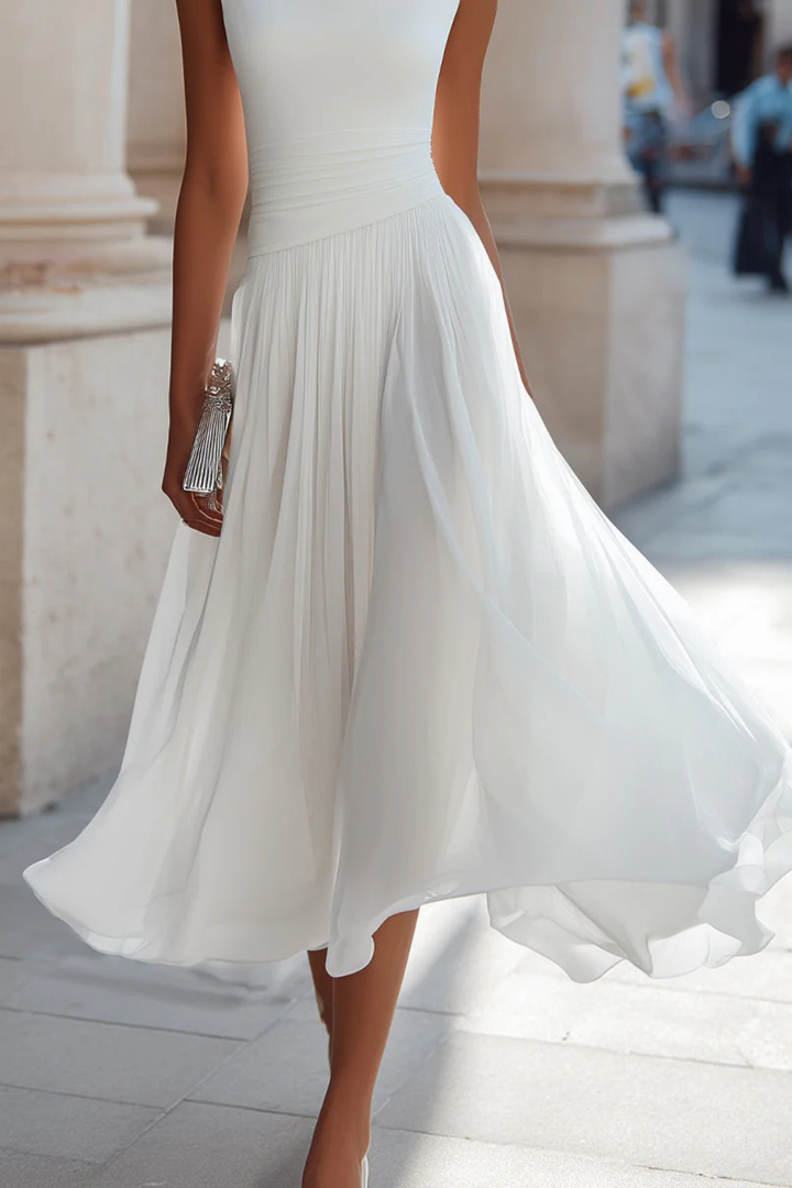 Charlotte | Effortless Women's Wedding Guest Draped Pleated Midi-Dress