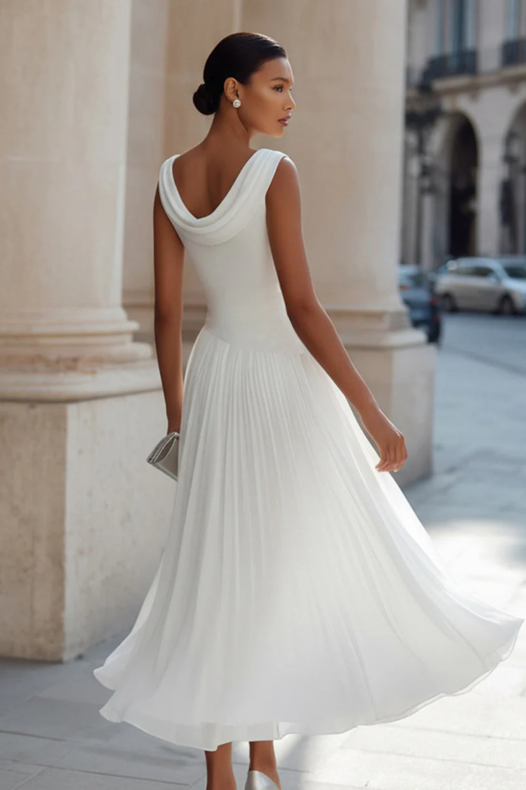Charlotte | Effortless Women's Wedding Guest Draped Pleated Midi-Dress