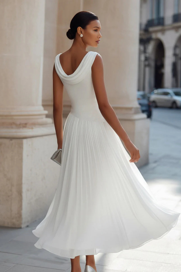 Charlotte | Effortless Women's Wedding Guest Draped Pleated Midi-Dress