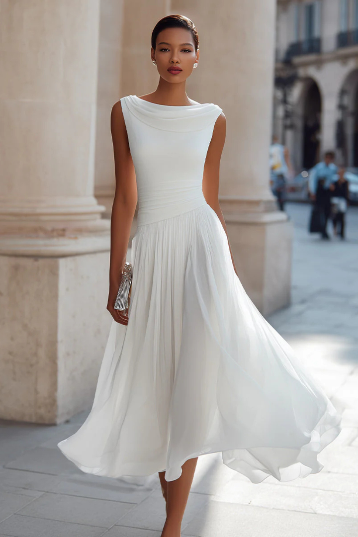 Charlotte | Effortless Women's Wedding Guest Draped Pleated Midi-Dress