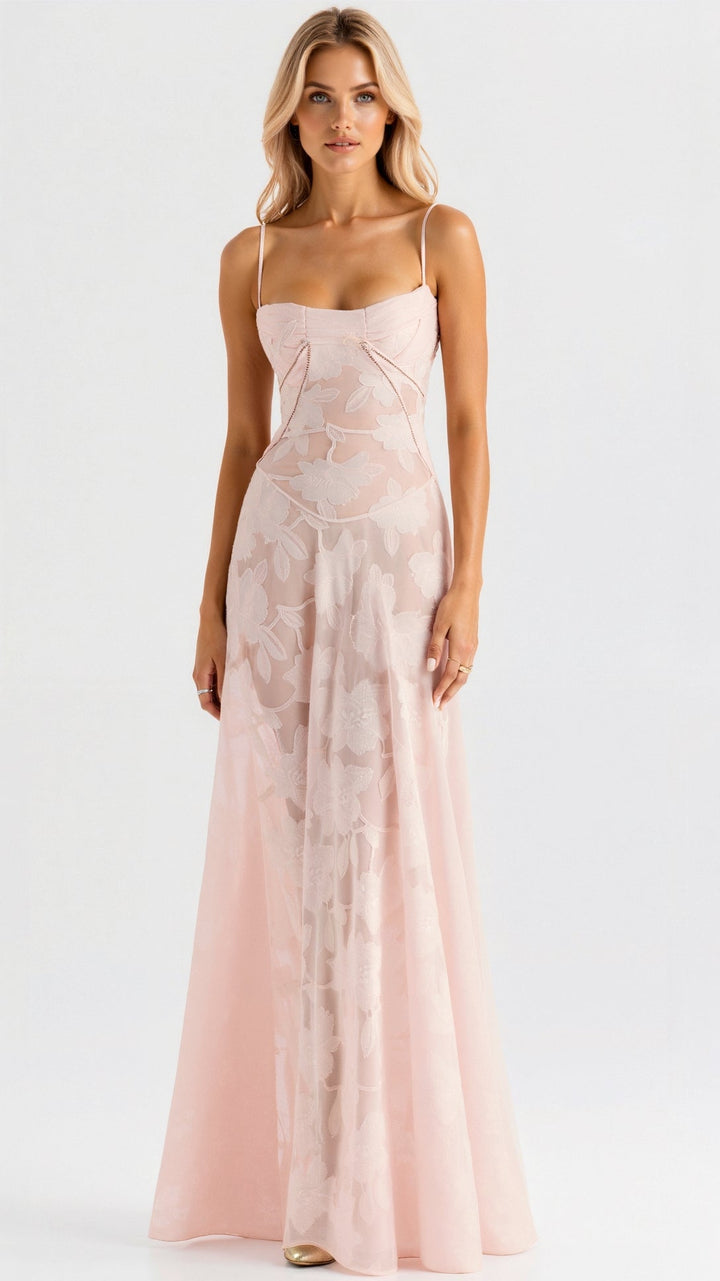 Cressida | Women's Floral Jacquard Corset Slip Maxi Dress