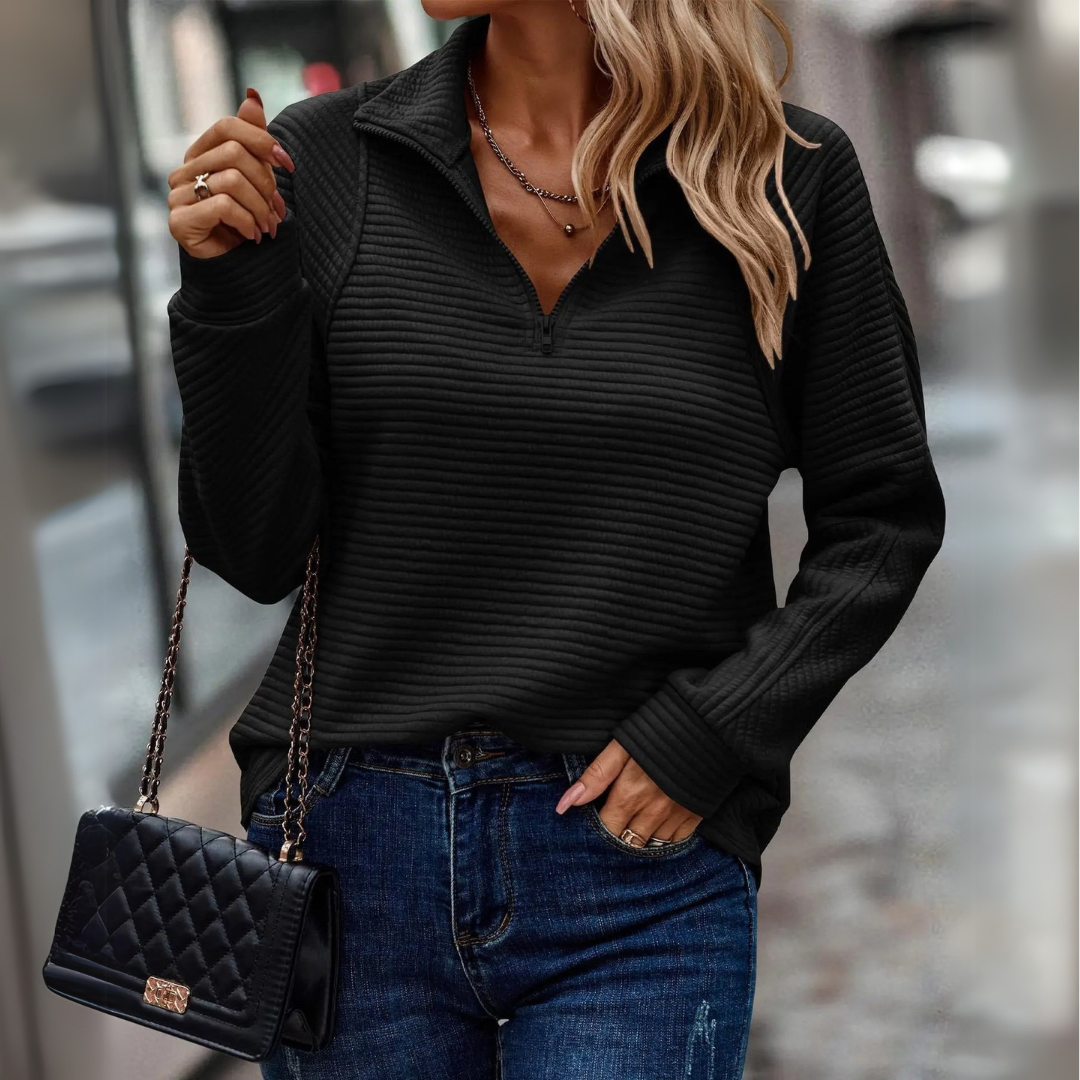 Delphine | Women's Ribbed Half Zip Long Sleeve Jumper