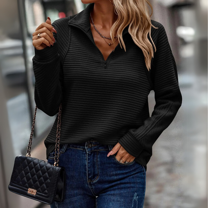 Delphine | Women's Ribbed Half Zip Long Sleeve Jumper