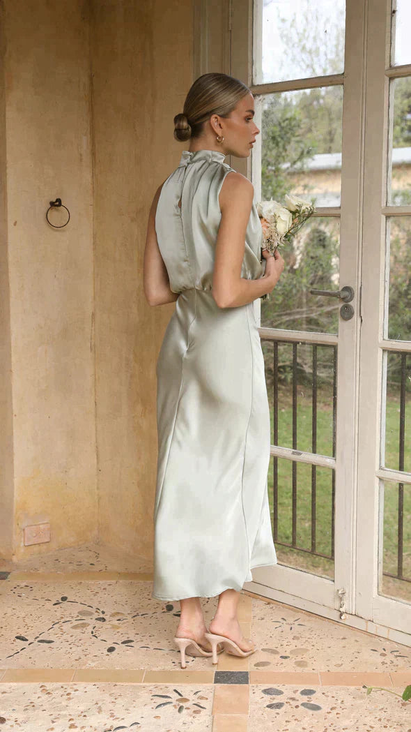Dorothea | Women's Wedding Guest Halter Satin Midi Dress
