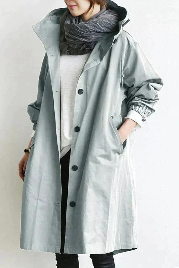 Eleanor | Women's Oversized Hooded Button Front Long Trench Coat
