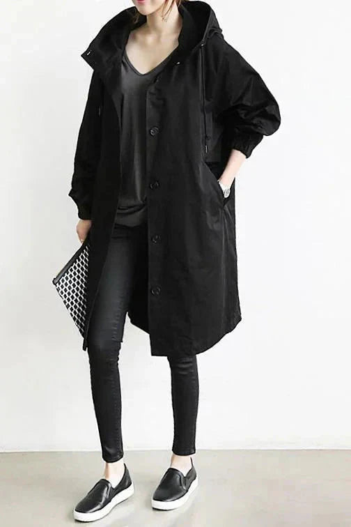Eleanor | Women's Oversized Hooded Button Front Long Trench Coat