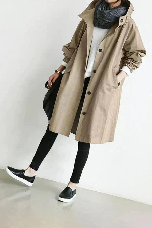 Eleanor | Women's Oversized Hooded Button Front Long Trench Coat