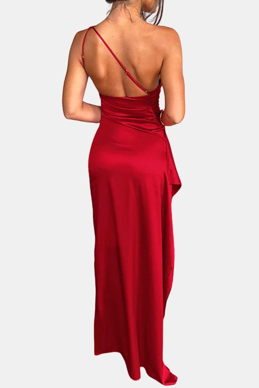 Elena | Women's One-Shoulder Maxi Cocktail Ruched Thigh Slit Gown