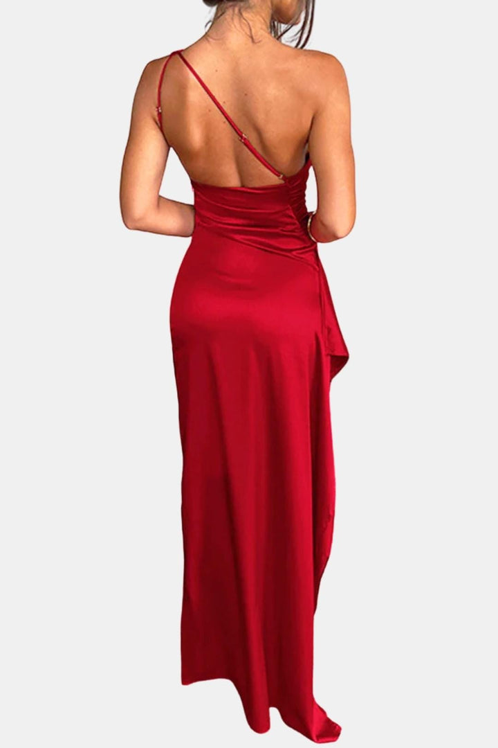 Elena | Women's One-Shoulder Maxi Cocktail Ruched Thigh Slit Gown