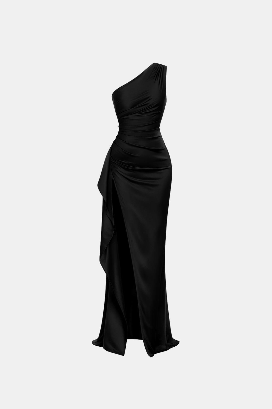 Elena | Women's One-Shoulder Maxi Cocktail Ruched Thigh Slit Gown