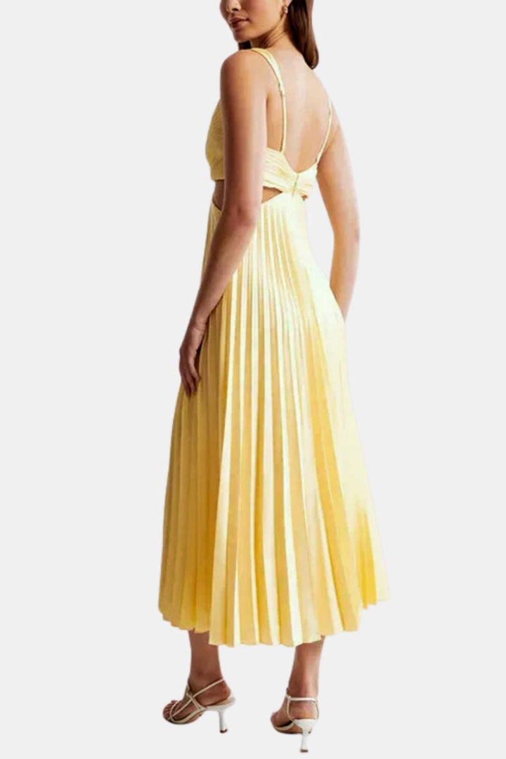 Elena | Women's Pleated V Neck Cocktail Midi Dress