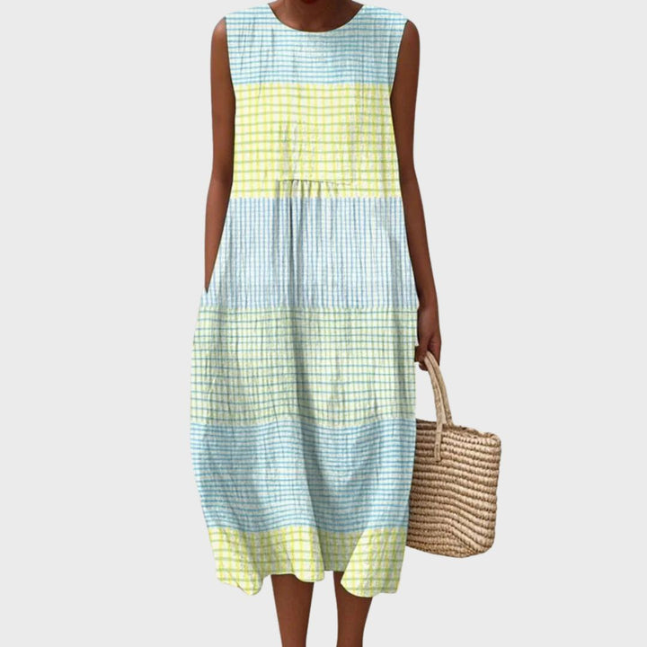 Elodie | Women's Gingham Round Neck Sleeveless Maxi Dress