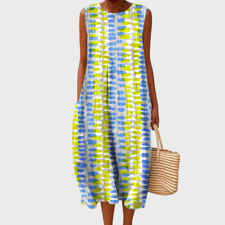Elodie | Women's Gingham Round Neck Sleeveless Maxi Dress