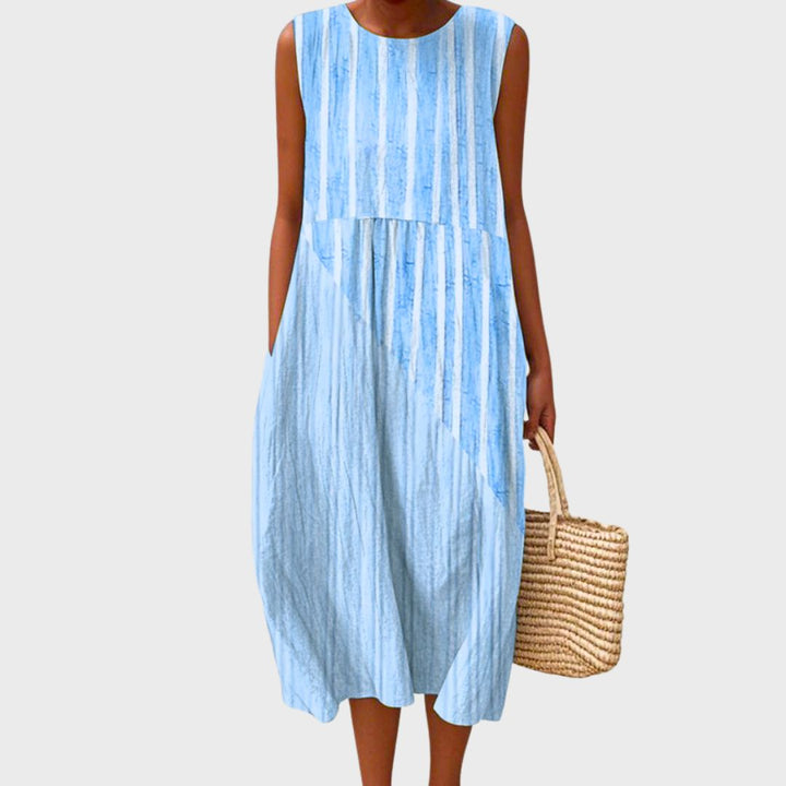 Elodie | Women's Gingham Round Neck Sleeveless Maxi Dress
