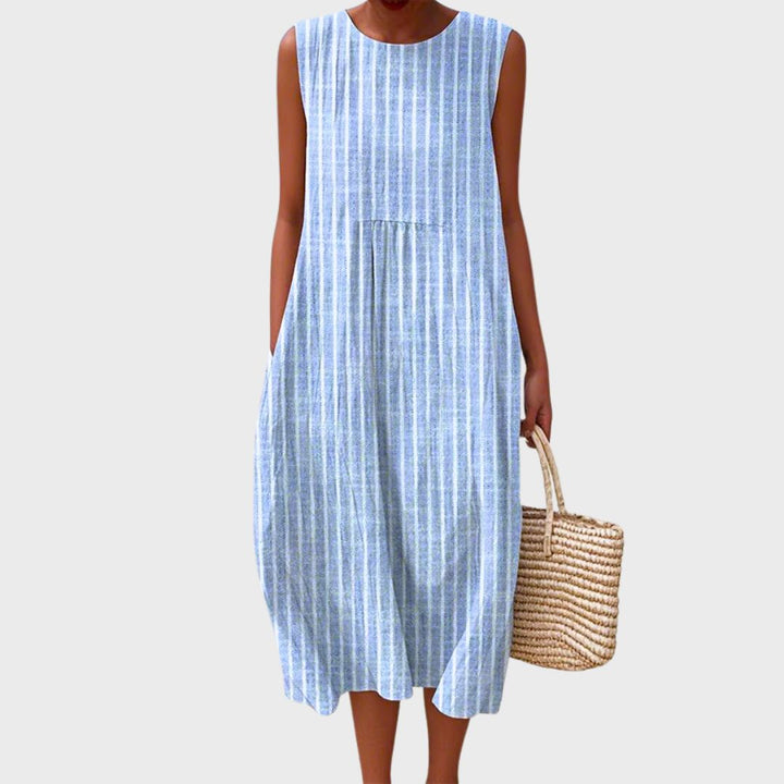 Elodie | Women's Gingham Round Neck Sleeveless Maxi Dress