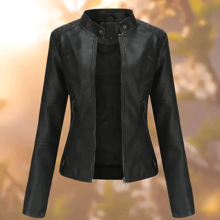 Elodie | Women's Stand Collar Zip-Up Fitted Leather Jacket