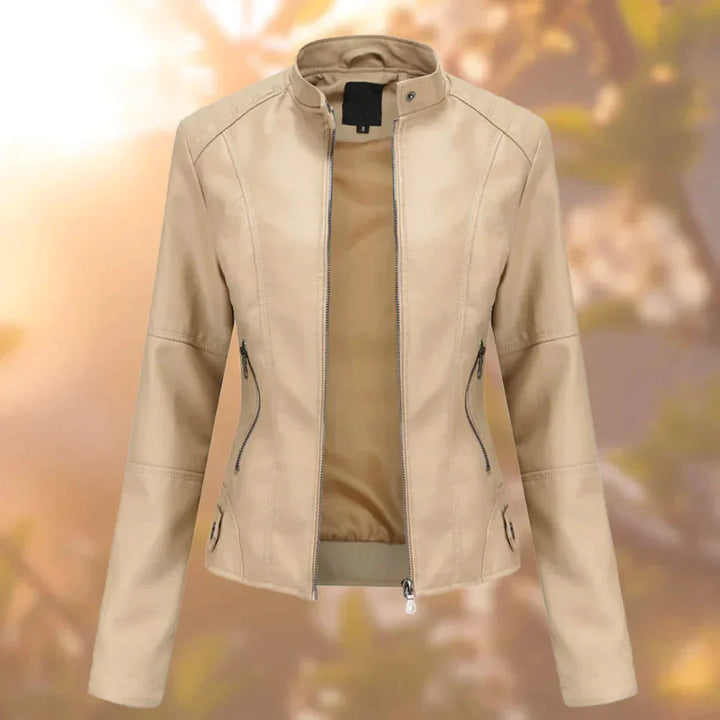 Elodie | Women's Stand Collar Zip-Up Fitted Leather Jacket