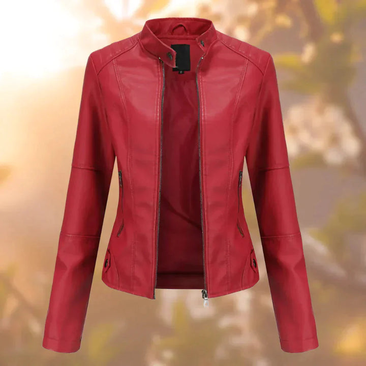 Elodie | Women's Stand Collar Zip-Up Fitted Leather Jacket