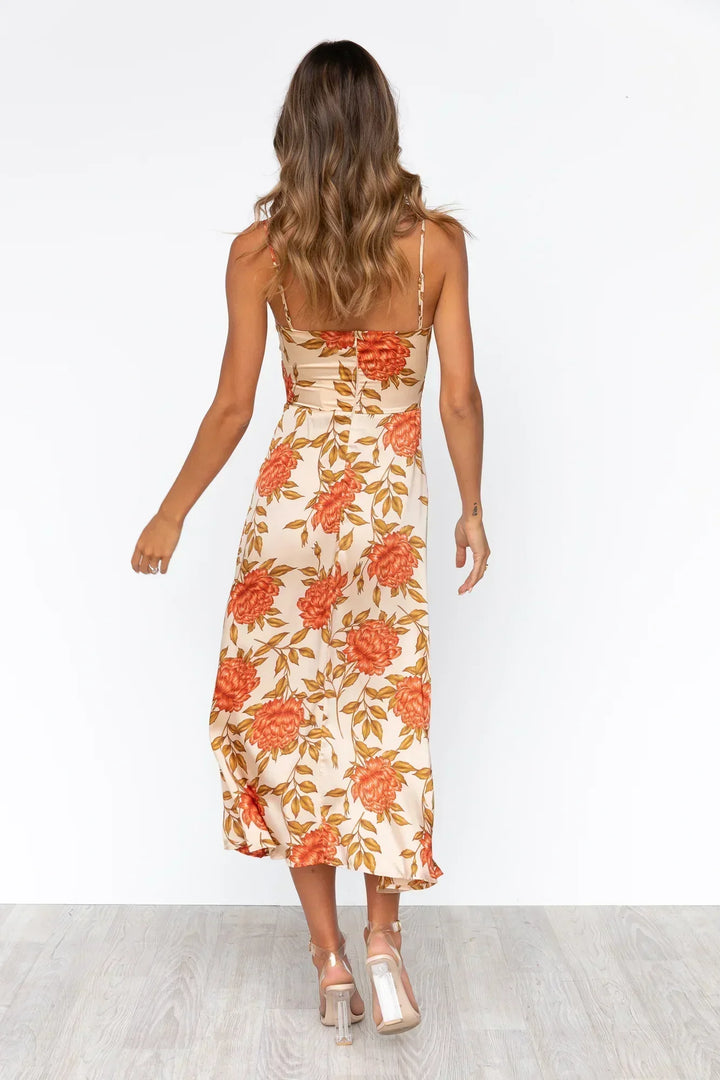 Emmeline | Women's Wedding Guest Floral Satin Cutout Midi Dress