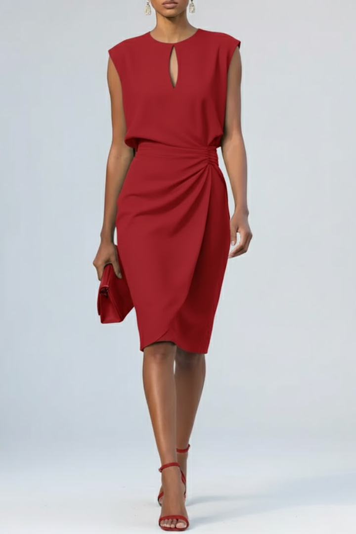 Estelle | Women's Keyhole Neck Cap Sleeve Midi Dress