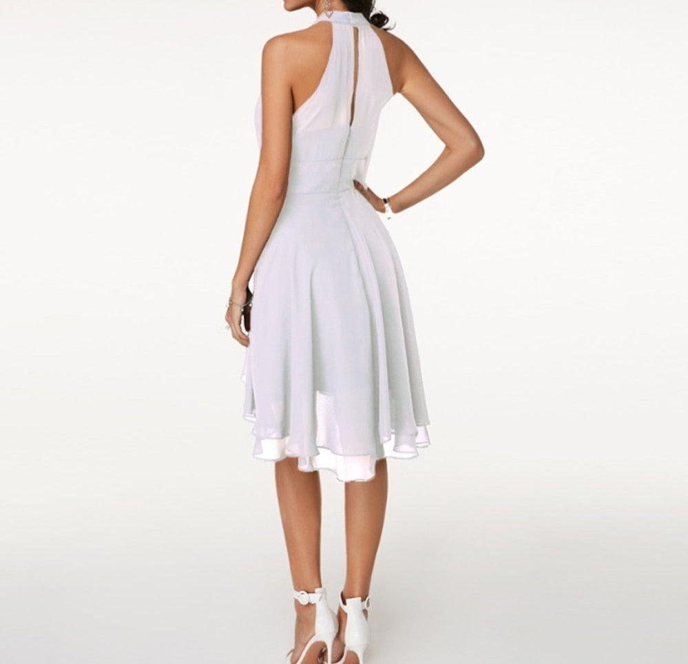 Evelina | Women's Wedding Guest Halter Chiffon Party Dress
