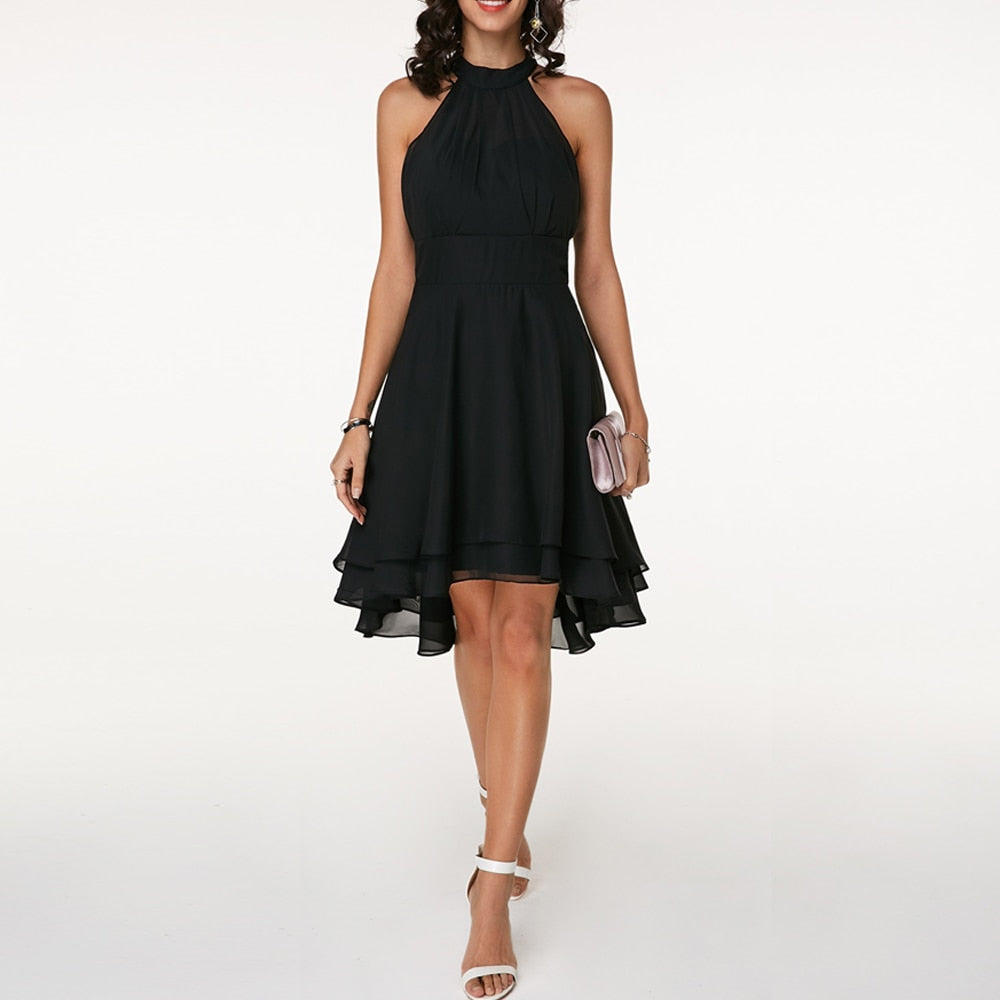 Evelina | Women's Wedding Guest Halter Chiffon Party Dress